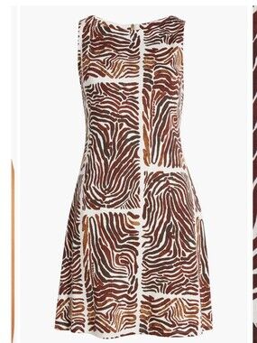 Tommy Bahama Darcy Zen Zebra Print Sleeveless Shift Dress Brown & White L